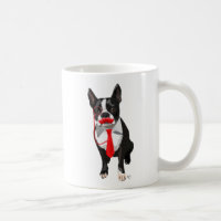 Boston Terrier mit roter Krawatte und Mustache 2