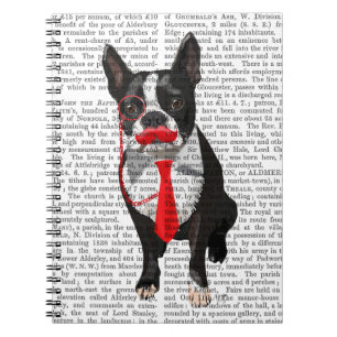 Boston Terrier mit roter Krawatte und Mustache 2 Notizblock