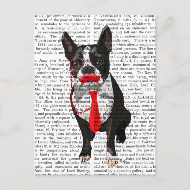 Boston Terrier mit roter Krawatte und Mustache 2 Postkarte (Vorderseite)