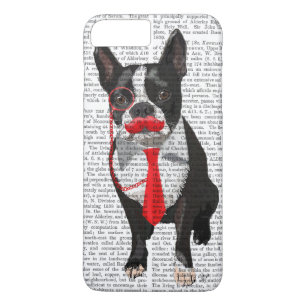 Boston-Terrier mit roter Krawatte und Schnurrbart Case-Mate iPhone Hülle
