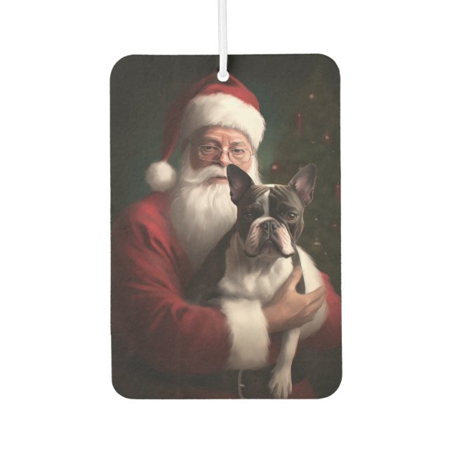 Boston Terrier mit Weihnachtsmann Weihnachten Autolufterfrischer (Vorderseite)