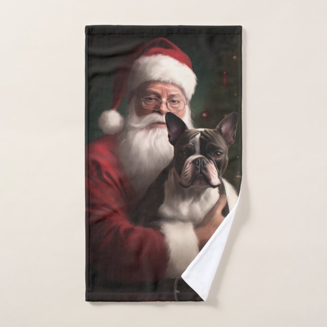 Boston Terrier mit Weihnachtsmann Weihnachten Badhandtuch Set (Handtuch)