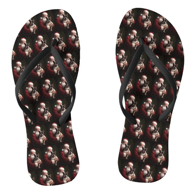 Boston Terrier mit Weihnachtsmann Weihnachten Flip Flops (Fußbett)
