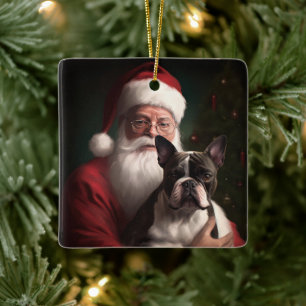 Boston Terrier mit Weihnachtsmann Weihnachten Keramikornament