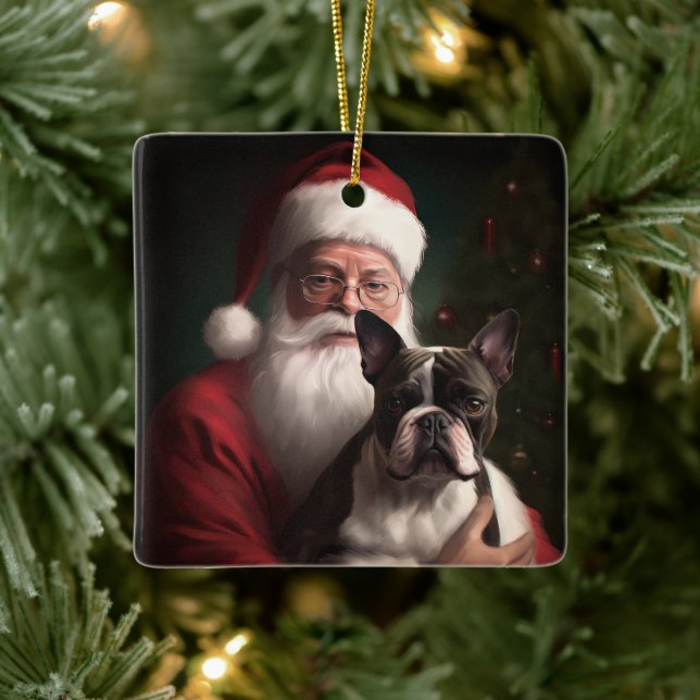 Boston Terrier mit Weihnachtsmann Weihnachten Keramikornament (Baum)