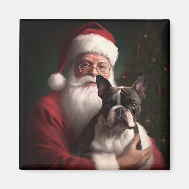 Boston Terrier mit Weihnachtsmann Weihnachten Magnet (Vorne)