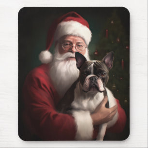 Boston Terrier mit Weihnachtsmann Weihnachten Mousepad