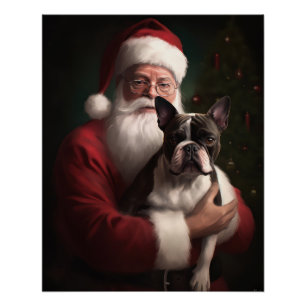 Boston Terrier mit Weihnachtsmann Weihnachten Poster