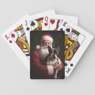 Boston Terrier mit Weihnachtsmann Weihnachten Spielkarten