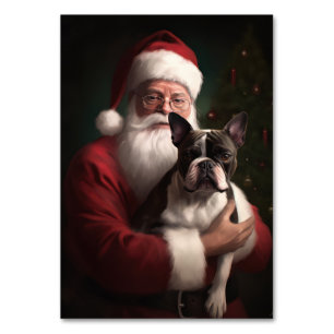 Boston Terrier mit Weihnachtsmann Weihnachten Tischnummer