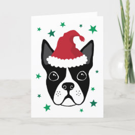Boston Terrier mit Weihnachtsmannmütze Weihnachtsk Karte