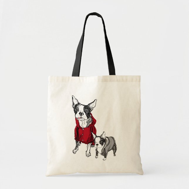 Boston Terrier mit Welpen im Tragetasche (Vorne)