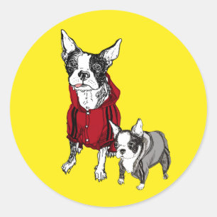 Boston Terrier mit Welpen in den Runder Aufkleber