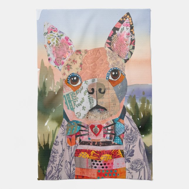 Boston Terrier Mixed Media Dog Kitchen Towel Geschirrtuch (Vertikal)