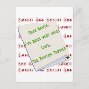 Boston Terrier Naughty oder Nice Feiertagspostkarte