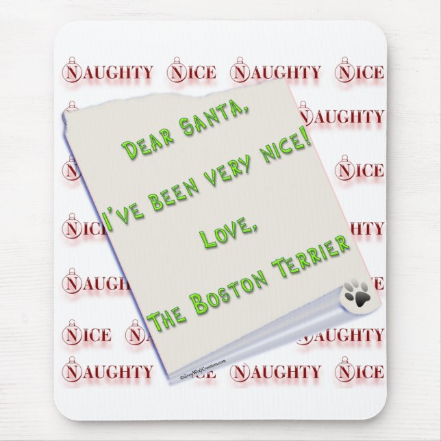 Boston Terrier Naughty oder Nice Mousepad (Vorne)
