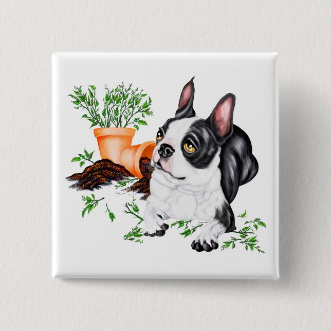 Boston Terrier Naughty Pup Button (Vorderseite)