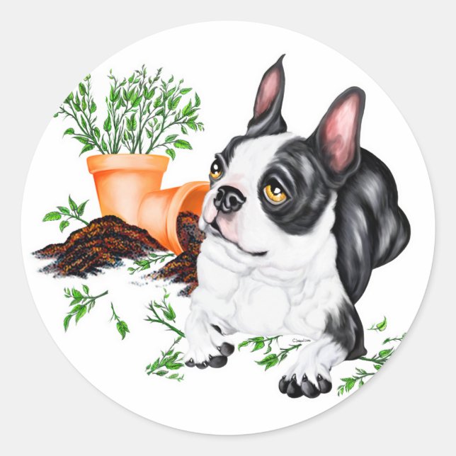 Boston Terrier Naughty Pup Sticker (Vorderseite)