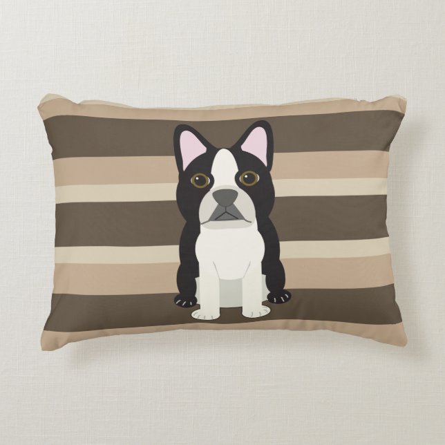 Boston Terrier Neutral gestreift  Dekokissen (Vorderseite)