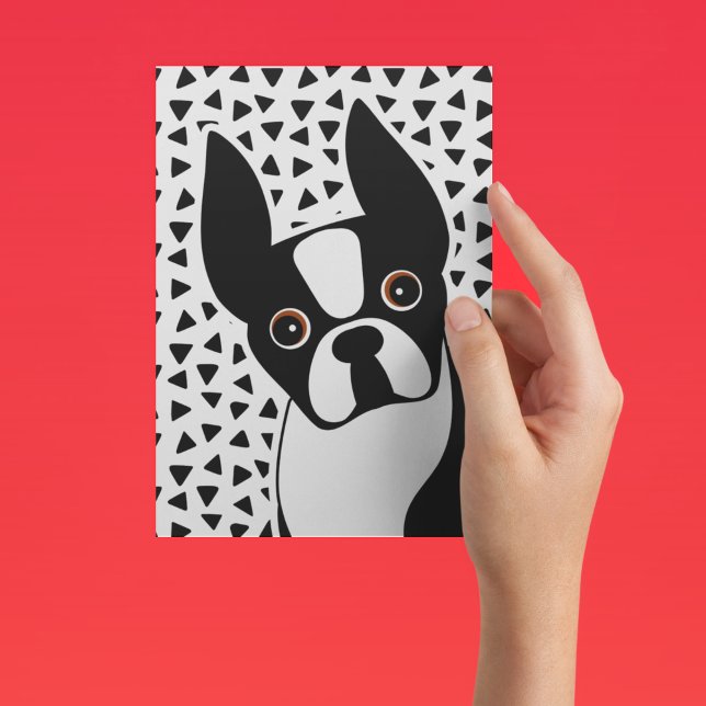 Boston Terrier Niedlich Black und White Postkarte (Von Creator hochgeladen)