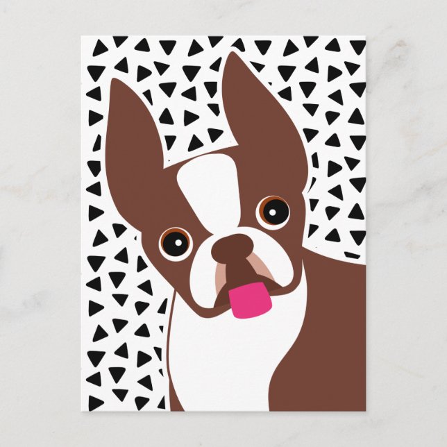 Boston Terrier Niedlich Brown und White Postkarte (Vorderseite)