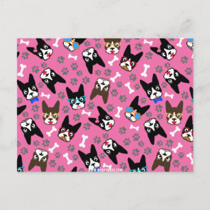 Boston Terrier Niedlich Mustache Funny Faces Postkarte