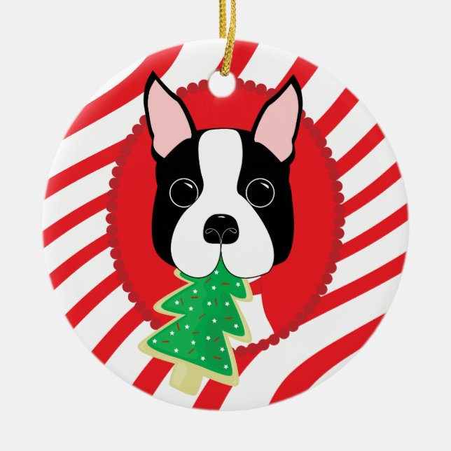 Boston-Terrier-niedliche Hundeverzierung Keramik Ornament (Vorne)