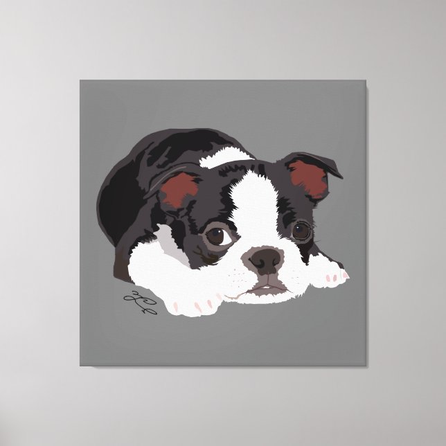 Boston Terrier Niedliche Welpenästhetik Kunstkunst Leinwanddruck (Vorderseite)