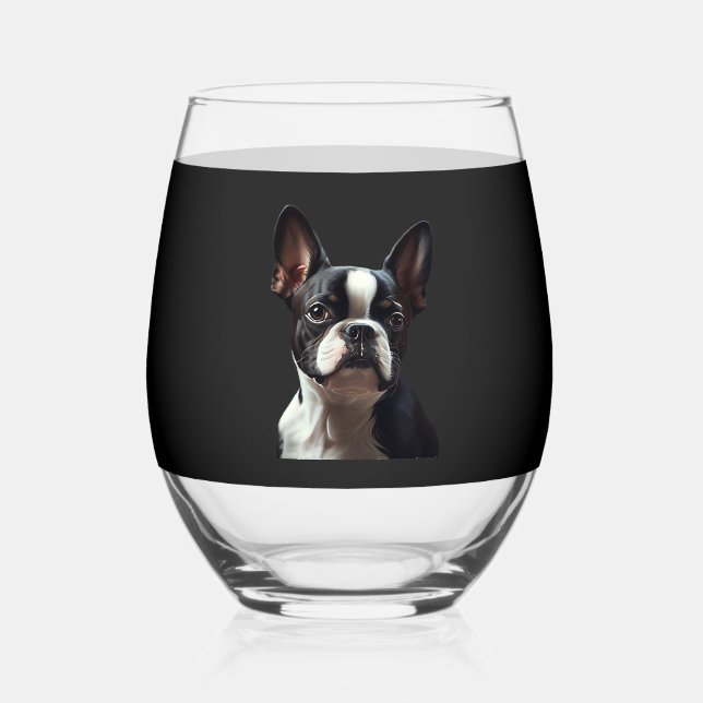 Boston Terrier - Oil Paint Classic T-Shirt Weinglas Ohne Stiel (Vorderseite)