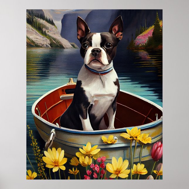 Boston Terrier on a Paddle: Ein Landschaftliches A Poster (Vorne)