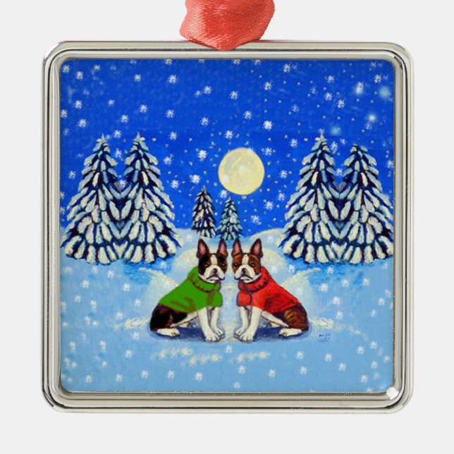 Boston Terrier Ornament Square Premium (Vorne)