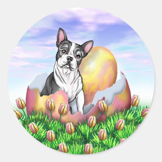 Boston Terrier Osterüberraschungsaufkleber Runder Aufkleber (Vorderseite)