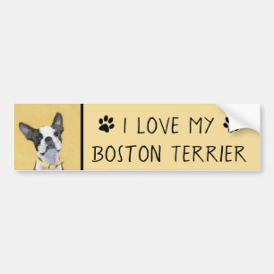Boston Terrier Painting - Niedliche Original Dog A Autoaufkleber