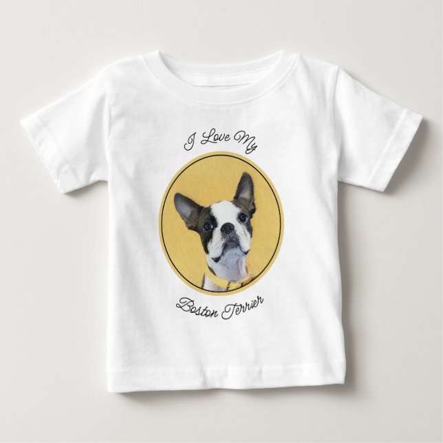 Boston Terrier Painting - Niedliche Original Dog A Baby T-shirt (Vorderseite)