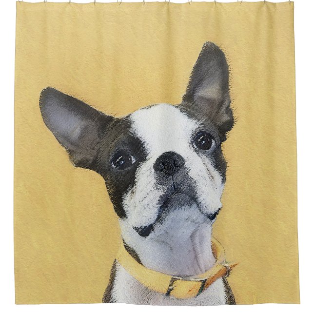Boston Terrier Painting - Niedliche Original Dog A Duschvorhang (Vorderseite)
