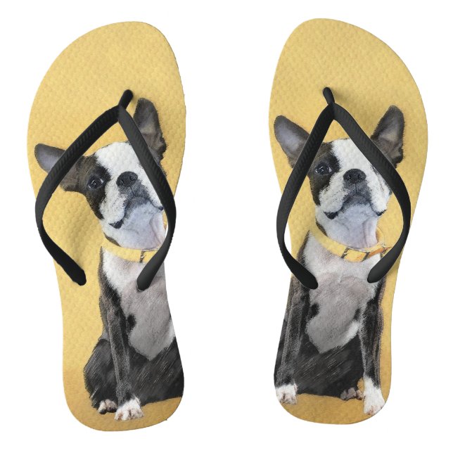 Boston Terrier Painting - Niedliche Original Dog A Flip Flops (Fußbett)