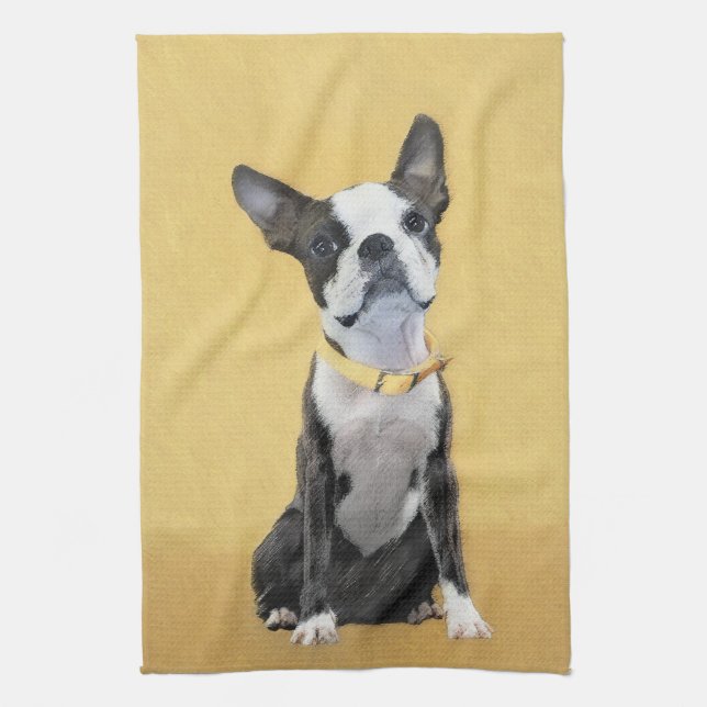 Boston Terrier Painting - Niedliche Original Dog A Geschirrtuch (Vertikal)
