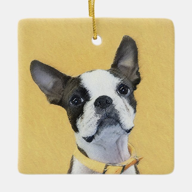 Boston Terrier Painting - Niedliche Original Dog A Keramikornament (Vorderseite)
