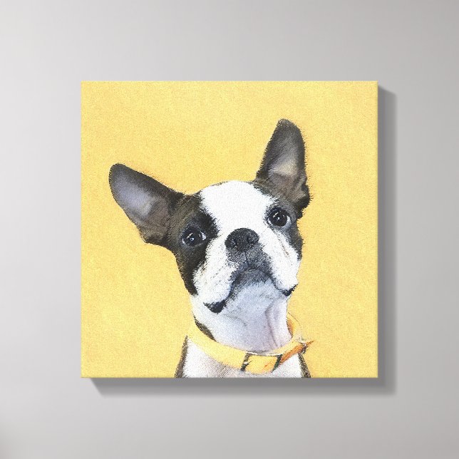 Boston Terrier Painting - Niedliche Original Dog A Leinwanddruck (Vorderseite)