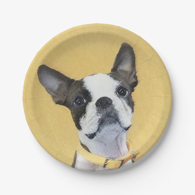 Boston Terrier Painting - Niedliche Original Dog A Pappteller (Vorderseite)