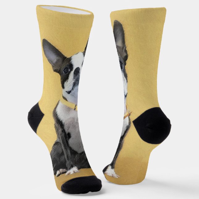 Boston Terrier Painting - Niedliche Original Dog A Socken (Gewinkelt)