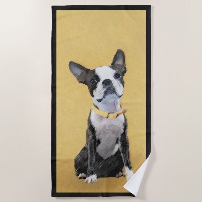 Boston Terrier Painting - Niedliche Original Dog A Strandtuch (Vorderseite)