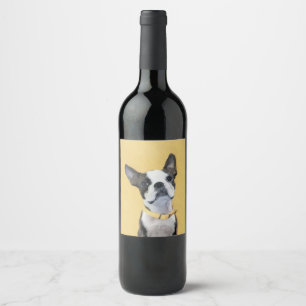 Boston Terrier Painting - Niedliche Original Hund Weinetikett