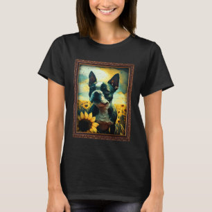 Boston Terrier Painting Sunflower Blume Mama Fraue T-Shirt