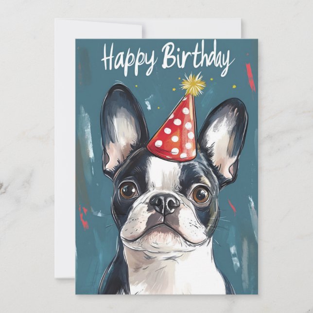 Boston Terrier Party Hat Birthday Party Einladung (Vorderseite)