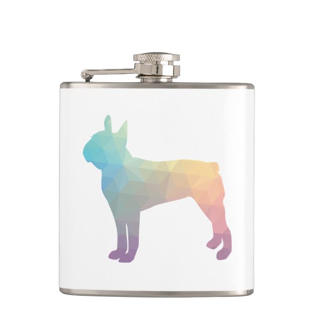 Boston Terrier Pastel Geo Pattern Silhouette Flachmann (Vorderseite)