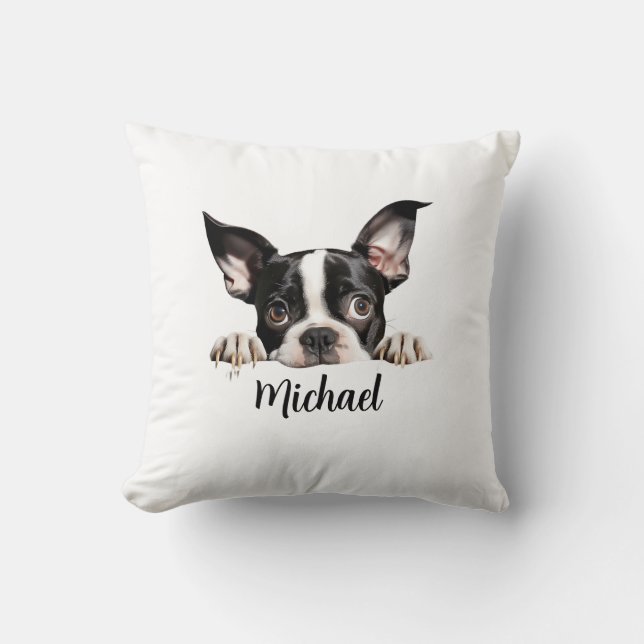 Boston Terrier Peeking Dogs Sublimation Bundle Kissen (Vorderseite)