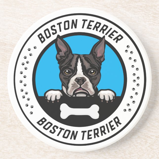 Boston Terrier Peeking Illustration Abzeichen Getränkeuntersetzer (Vorne)