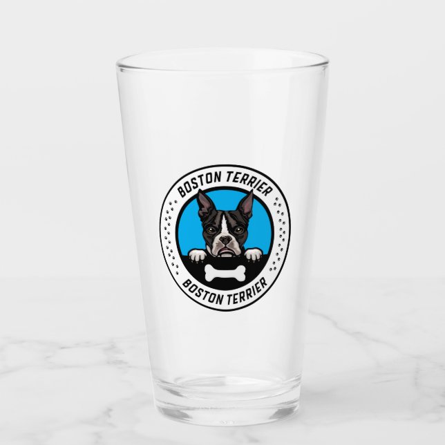 Boston Terrier Peeking Illustration Abzeichen Glas (Vorderseite)