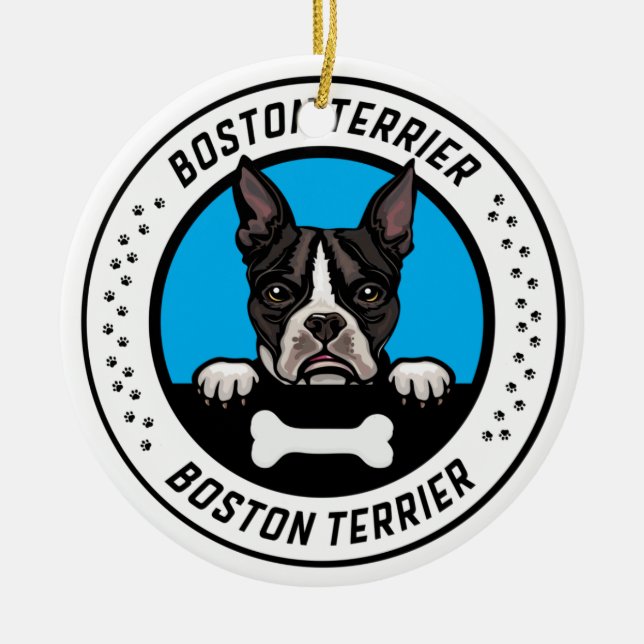 Boston Terrier Peeking Illustration Abzeichen Keramik Ornament (Vorne)
